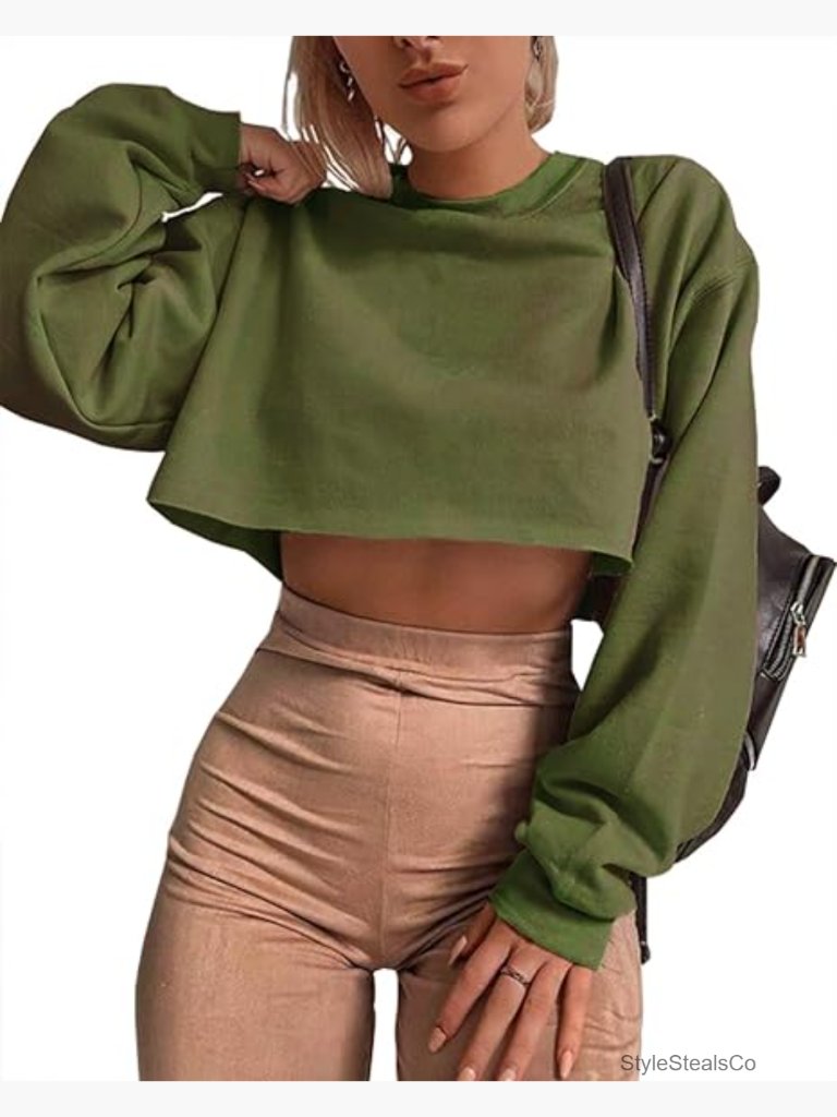 Long Sleeve Crop Top Pullover Sweatshirt Loose Fit Casual Workout